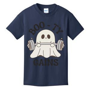 Booty Gains Cute Spooky Season Halloween Ghost Gym Kids T-Shirt