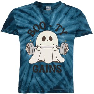 Booty Gains Cute Spooky Season Halloween Ghost Gym Kids Tie-Dye T-Shirt