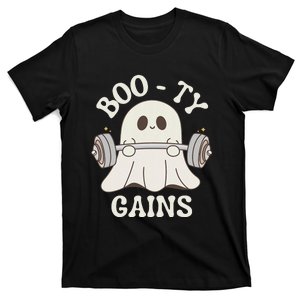 Booty Gains Cute Spooky Season Halloween Ghost Gym T-Shirt