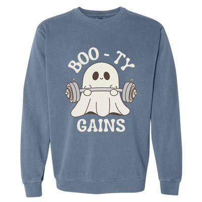 Booty Gains Cute Spooky Season Halloween Ghost Gym Garment-Dyed Sweatshirt