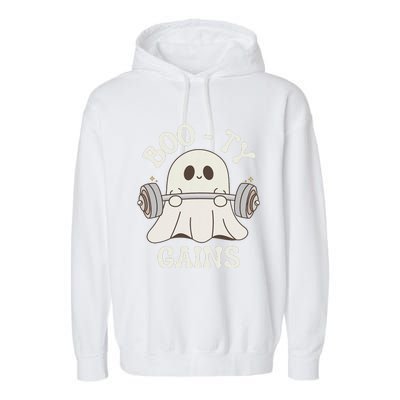 Booty Gains Cute Spooky Season Halloween Ghost Gym Garment-Dyed Fleece Hoodie