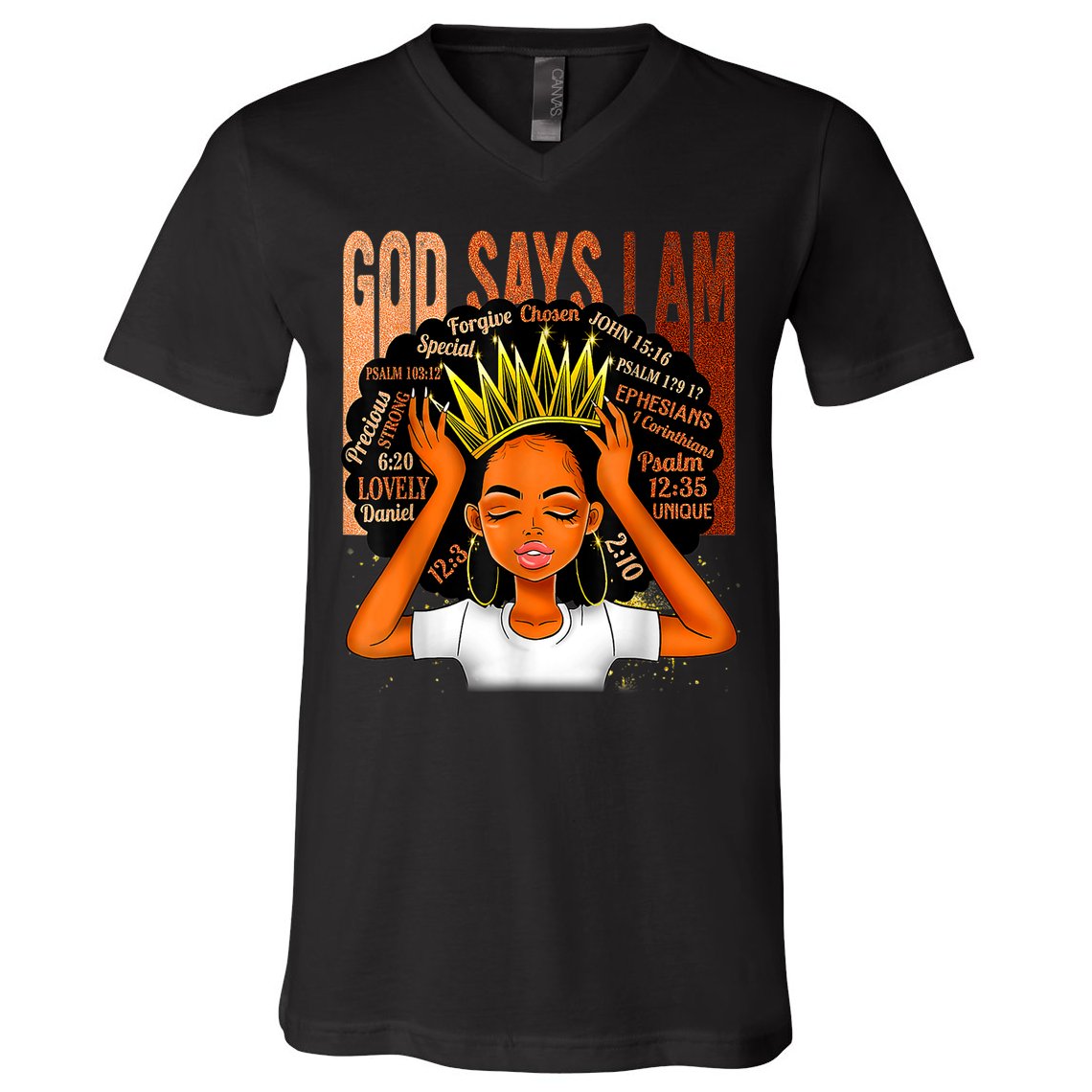 Black Girl Crown God Says I Am Black Melanin History Month V-Neck T-Shirt