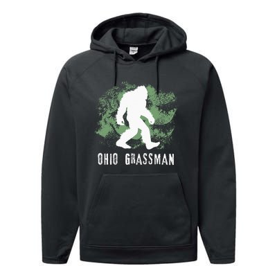 Bigfoot Grassman Cryptid Ohio Valley Park Sasquatch Performance Fleece Hoodie