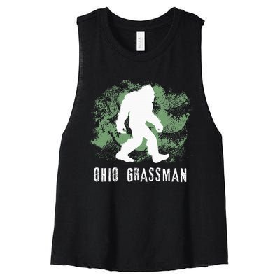 Bigfoot Grassman Cryptid Ohio Valley Park Sasquatch Women's Racerback Cropped Tank