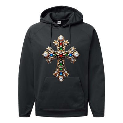 Baroque Gold Cross Performance Fleece Hoodie