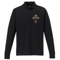 Baroque Gold Cross Performance Long Sleeve Polo