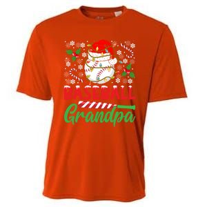 Baseball Grandpa Christmas Santa Hat Lights Snowflakes Xmas Gift Cooling Performance Crew T-Shirt