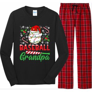 Baseball Grandpa Christmas Santa Hat Lights Snowflakes Xmas Gift Long Sleeve Pajama Set