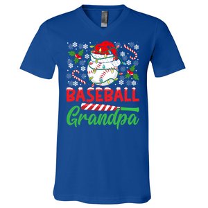 Baseball Grandpa Christmas Santa Hat Lights Snowflakes Xmas Gift V-Neck T-Shirt