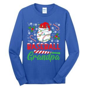 Baseball Grandpa Christmas Santa Hat Lights Snowflakes Xmas Gift Tall Long Sleeve T-Shirt