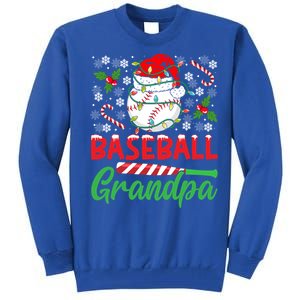 Baseball Grandpa Christmas Santa Hat Lights Snowflakes Xmas Gift Tall Sweatshirt