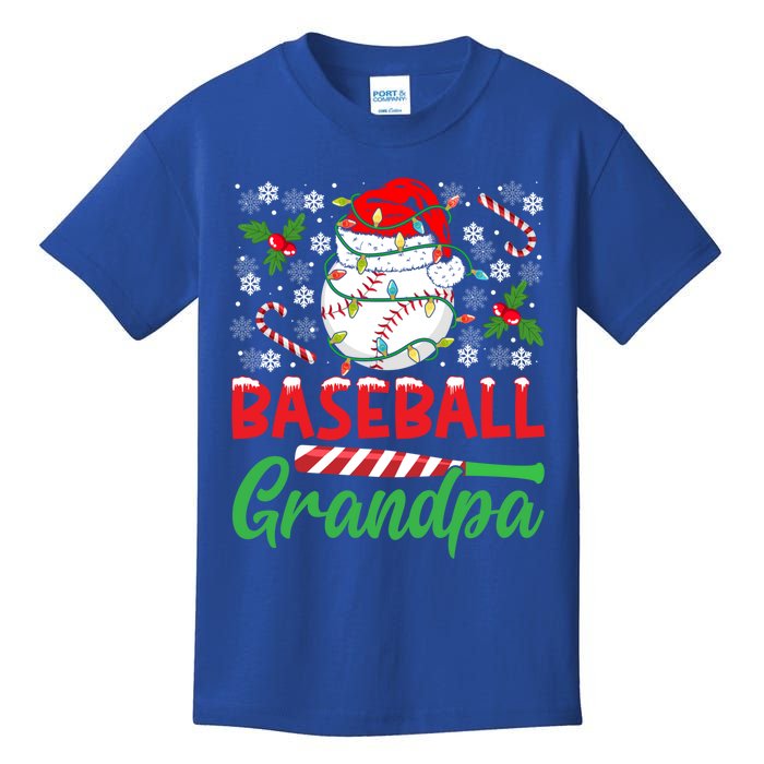 Baseball Grandpa Christmas Santa Hat Lights Snowflakes Xmas Gift Kids T-Shirt