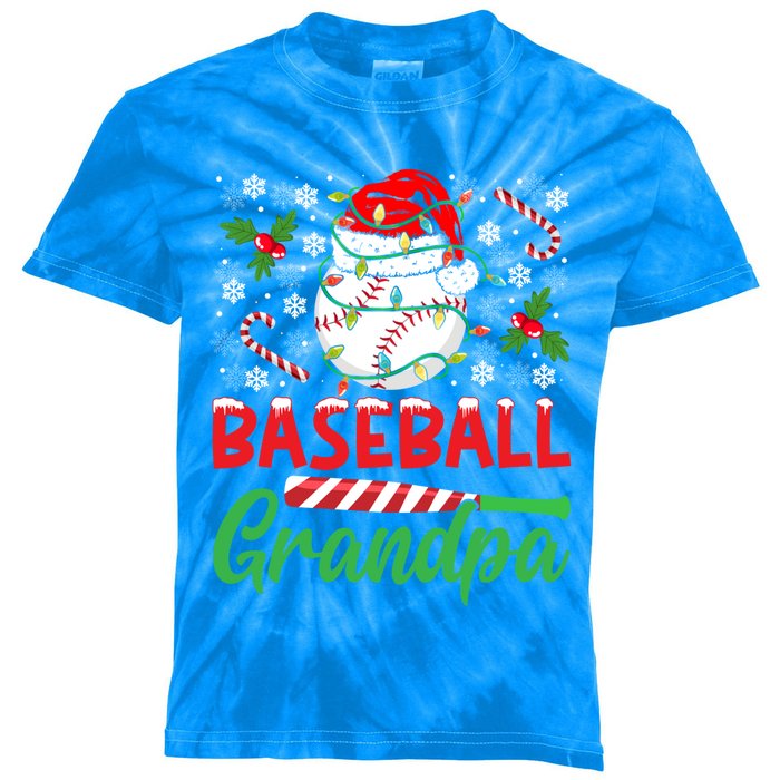 Baseball Grandpa Christmas Santa Hat Lights Snowflakes Xmas Gift Kids Tie-Dye T-Shirt