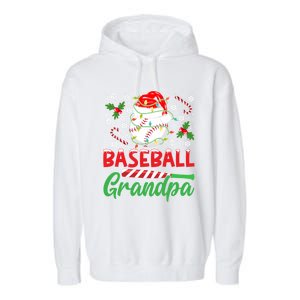 Baseball Grandpa Christmas Santa Hat Lights Snowflakes Xmas Gift Garment-Dyed Fleece Hoodie