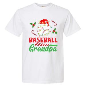 Baseball Grandpa Christmas Santa Hat Lights Snowflakes Xmas Gift Garment-Dyed Heavyweight T-Shirt