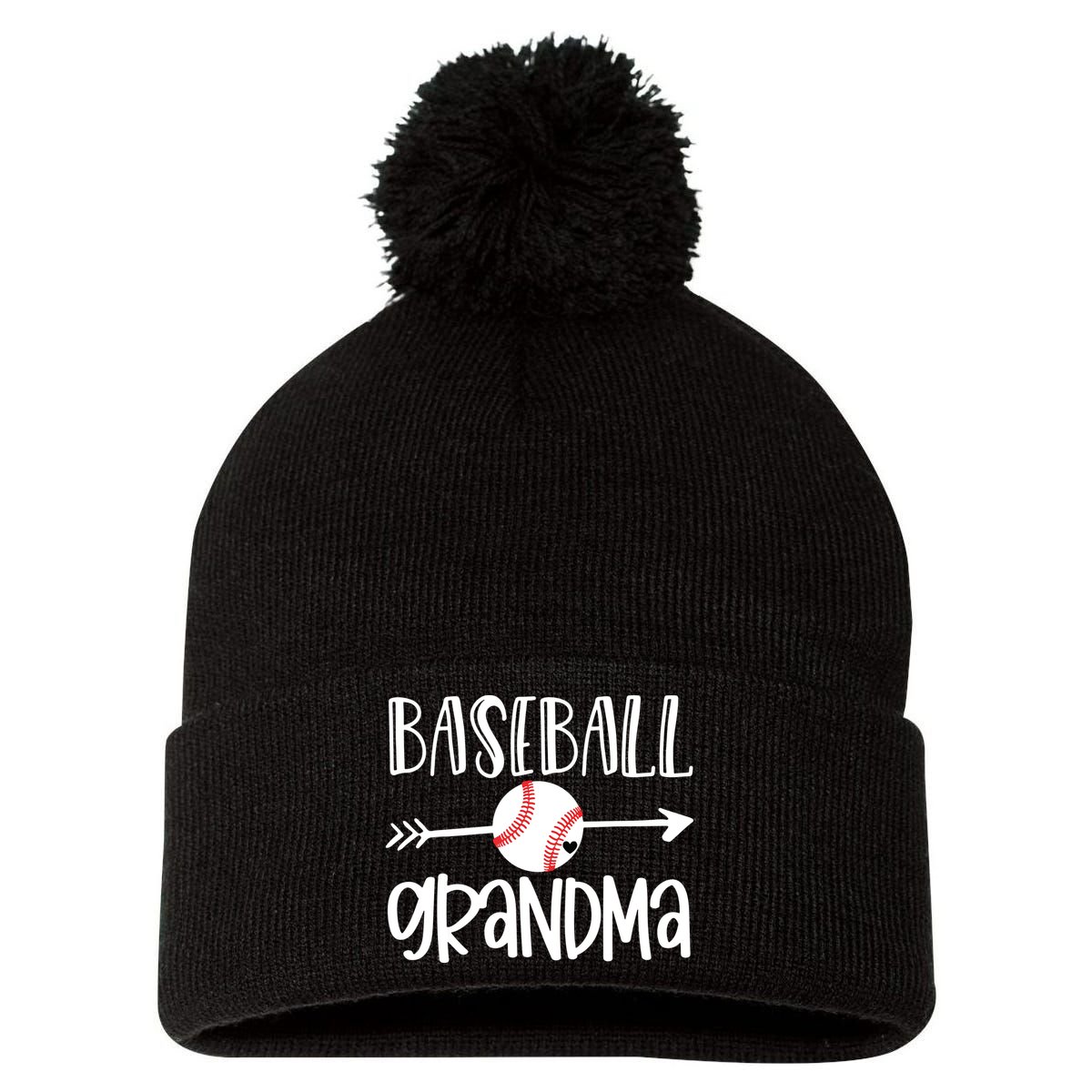 Baseball Grandma Cute From Grandson Player Arrow Heart Game Pom Pom 12in Knit Beanie