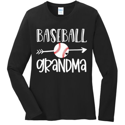 Baseball Grandma Cute From Grandson Player Arrow Heart Game Ladies Long Sleeve Shirt