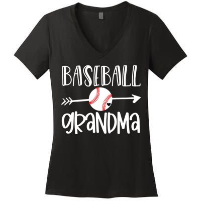 Baseball Grandma Cute From Grandson Player Arrow Heart Game Women's V-Neck T-Shirt