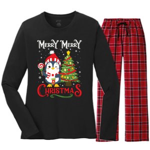 Boy Girl Christmas Pajamas Funny Penguin Women's Long Sleeve Flannel Pajama Set 