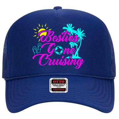 Besties Gone Cruise Matching Trip Cruising Vacation Cute Gift High Crown Mesh Back Trucker Hat