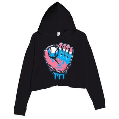Baseball Glove Cotton Candy Drip Crop Fleece Hoodie