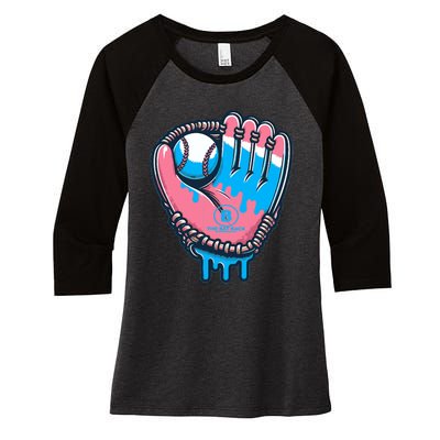 Baseball Glove Cotton Candy Drip Women's Tri-Blend 3/4-Sleeve Raglan Shirt