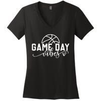 Basketball Game Day Vibes Basketball Mom Life Game Day Women's V-Neck T-Shirt