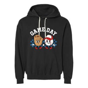 Baseball Game Day Retro Groovy Sport Fan Baseball Lover Garment-Dyed Fleece Hoodie