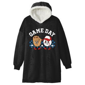 Baseball Game Day Retro Groovy Sport Fan Baseball Lover Hooded Wearable Blanket