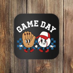 Baseball Game Day Retro Groovy Sport Fan Baseball Lover Coaster