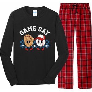 Baseball Game Day Retro Groovy Sport Fan Baseball Lover Long Sleeve Pajama Set