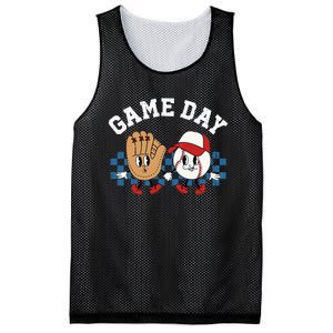 Baseball Game Day Retro Groovy Sport Fan Baseball Lover Mesh Reversible Basketball Jersey Tank