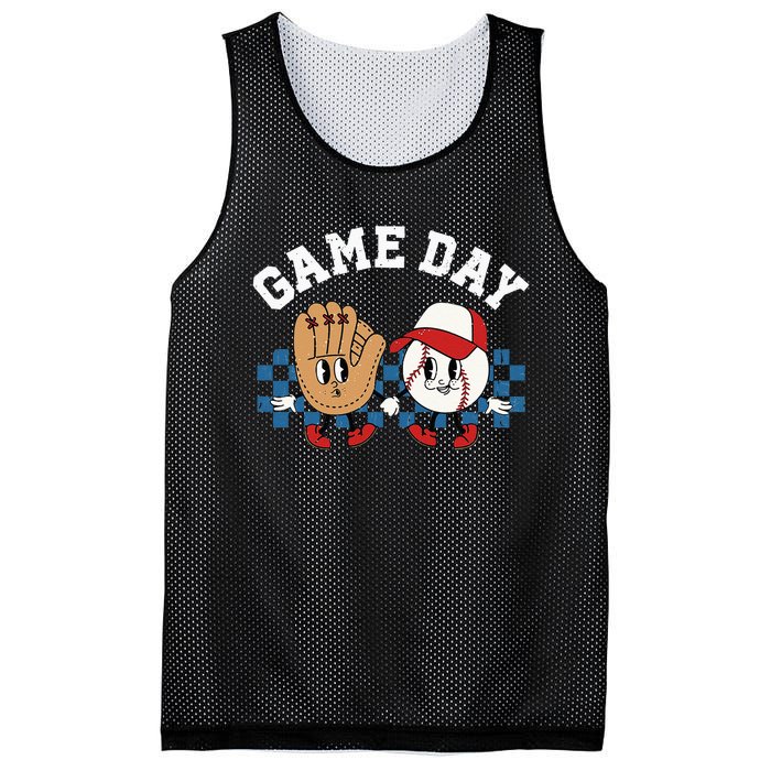 Baseball Game Day Retro Groovy Sport Fan Baseball Lover Mesh Reversible Basketball Jersey Tank