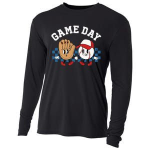 Baseball Game Day Retro Groovy Sport Fan Baseball Lover Cooling Performance Long Sleeve Crew