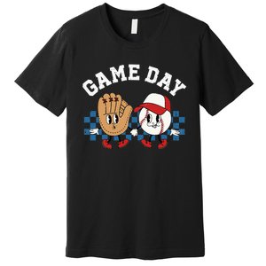 Baseball Game Day Retro Groovy Sport Fan Baseball Lover Premium T-Shirt