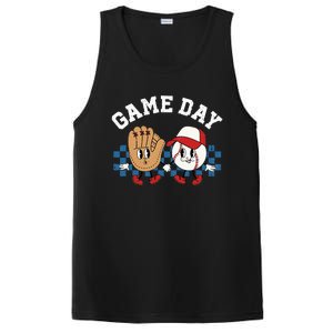 Baseball Game Day Retro Groovy Sport Fan Baseball Lover PosiCharge Competitor Tank