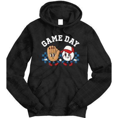 Baseball Game Day Retro Groovy Sport Fan Baseball Lover Tie Dye Hoodie