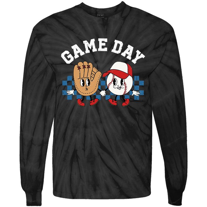 Baseball Game Day Retro Groovy Sport Fan Baseball Lover Tie-Dye Long Sleeve Shirt