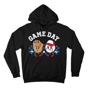 Baseball Game Day Retro Groovy Sport Fan Baseball Lover Tall Hoodie