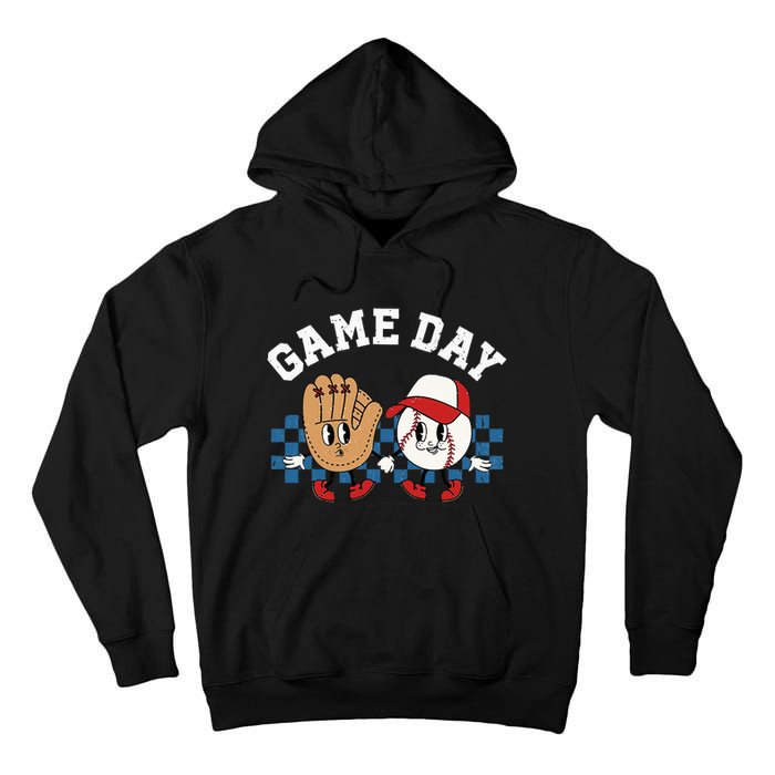 Baseball Game Day Retro Groovy Sport Fan Baseball Lover Tall Hoodie