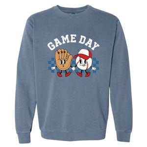 Baseball Game Day Retro Groovy Sport Fan Baseball Lover Garment-Dyed Sweatshirt