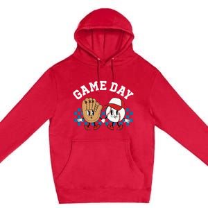 Baseball Game Day Retro Groovy Sport Fan Baseball Lover Premium Pullover Hoodie