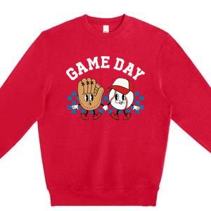 Baseball Game Day Retro Groovy Sport Fan Baseball Lover Premium Crewneck Sweatshirt