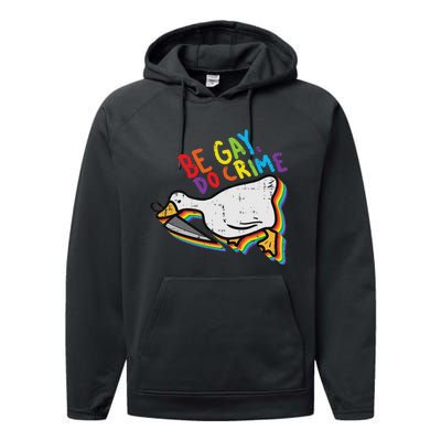 Be Gay Do Crime Goose Rainbow Pride Flag Lgbtq Women Performance Fleece Hoodie