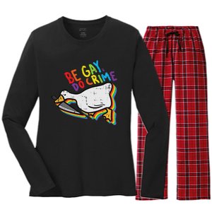 Be Gay Do Crime Goose Rainbow Pride Flag Lgbtq Women Women's Long Sleeve Flannel Pajama Set 