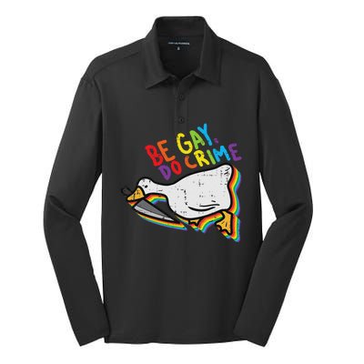 Be Gay Do Crime Goose Rainbow Pride Flag Lgbtq Women Silk Touch Performance Long Sleeve Polo