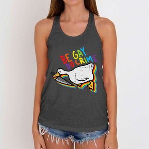 Be Gay Do Crime Goose Rainbow Pride Flag Lgbtq Women Women's Knotted Racerback Tank