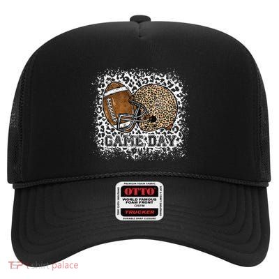 Bleached Game Day Leopard Football Helmet Sport Mom High Crown Mesh Back Trucker Hat