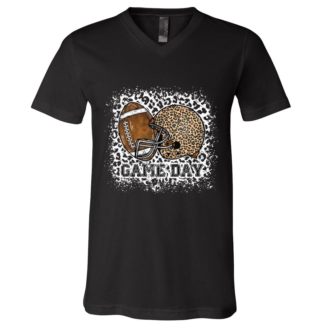 Bleached Game Day Leopard Football Helmet Sport Mom V-Neck T-Shirt