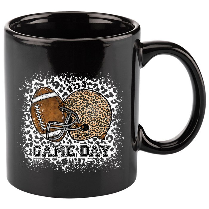 Bleached Game Day Leopard Football Helmet Sport Mom 11oz C Handle Ceramic Mug